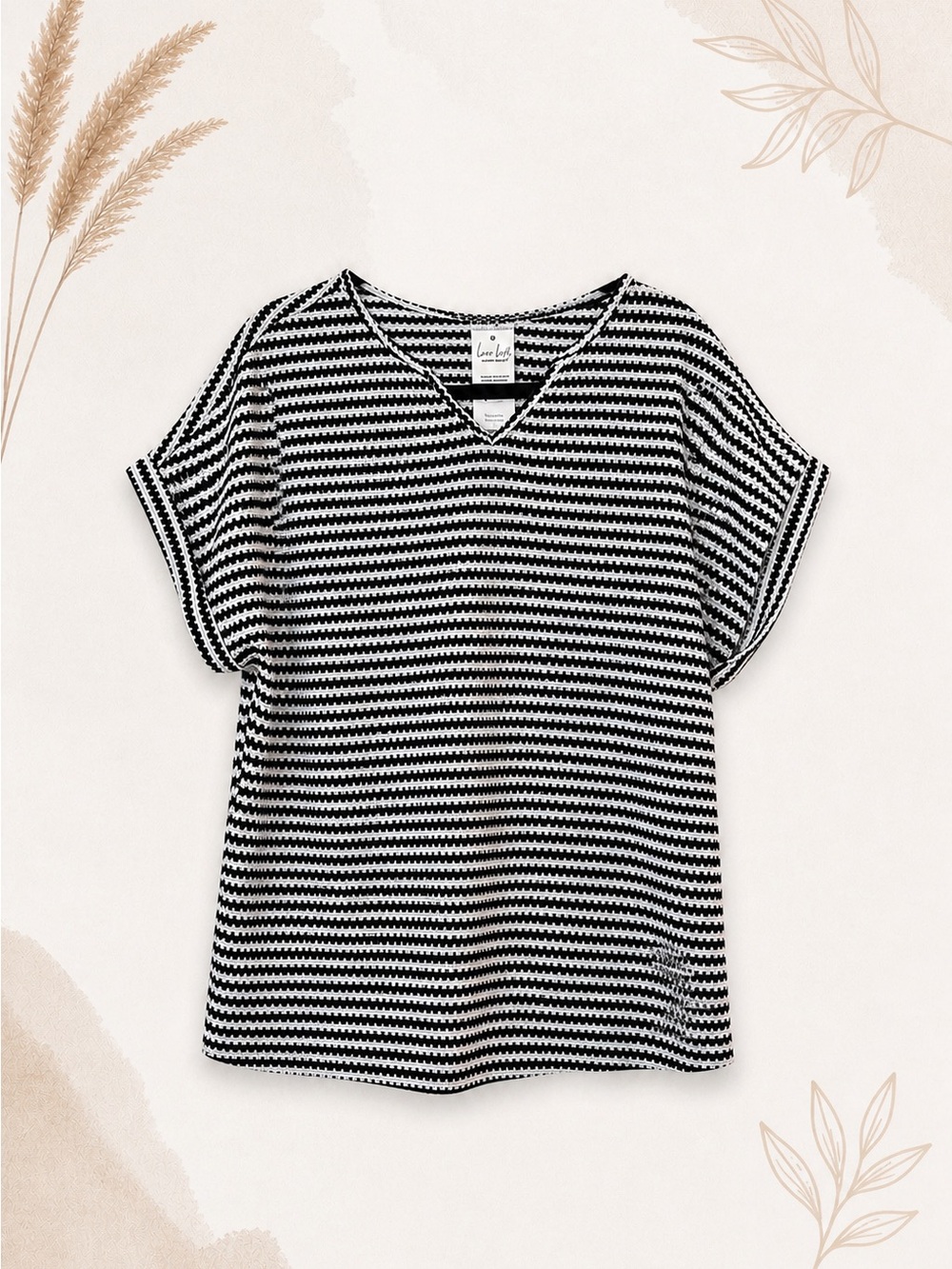 Cupshe Black White Striped Top NWT Size Medium V-Neck Short Sleeve Relaxed Fit